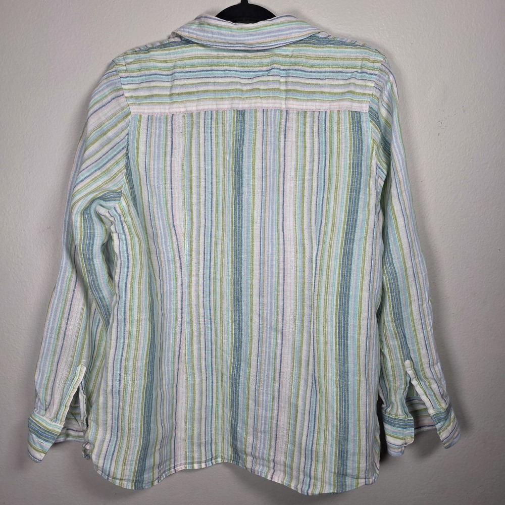 Coldwater Creek Womens 1X Blue Striped Linen Blend‎ Button Shirt Coastal Mature - Picture 2 of 7